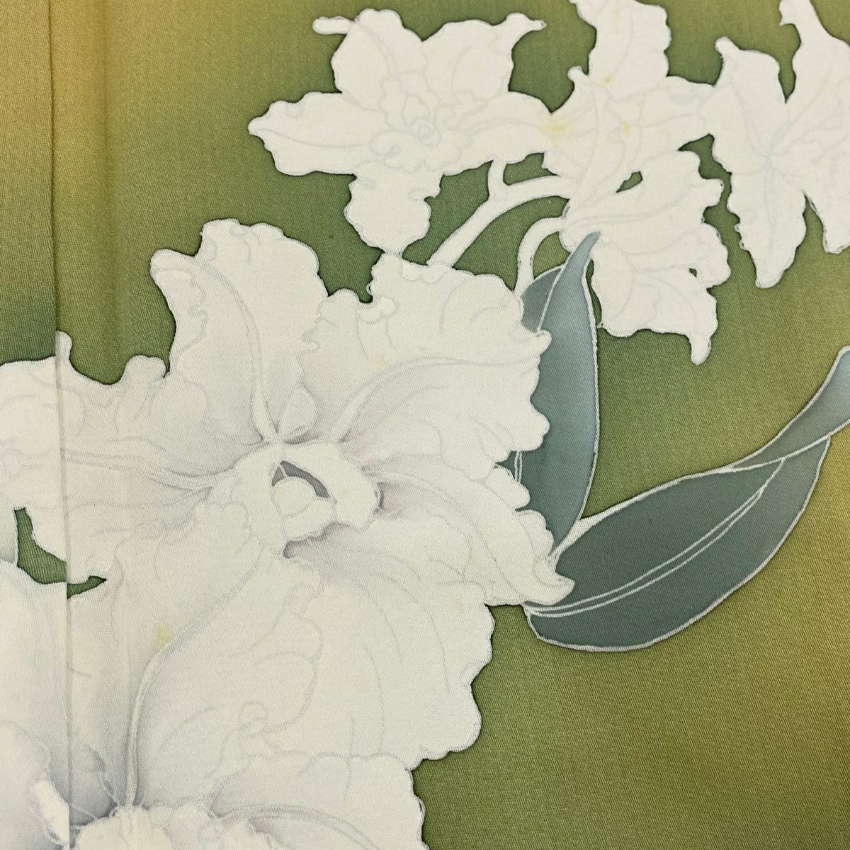 【庫存清倉】訪問服 身長162cm 袖長65.5cm M 雙層 落款 草花紋紋 漸層 芥末色 純蠶絲 優品級