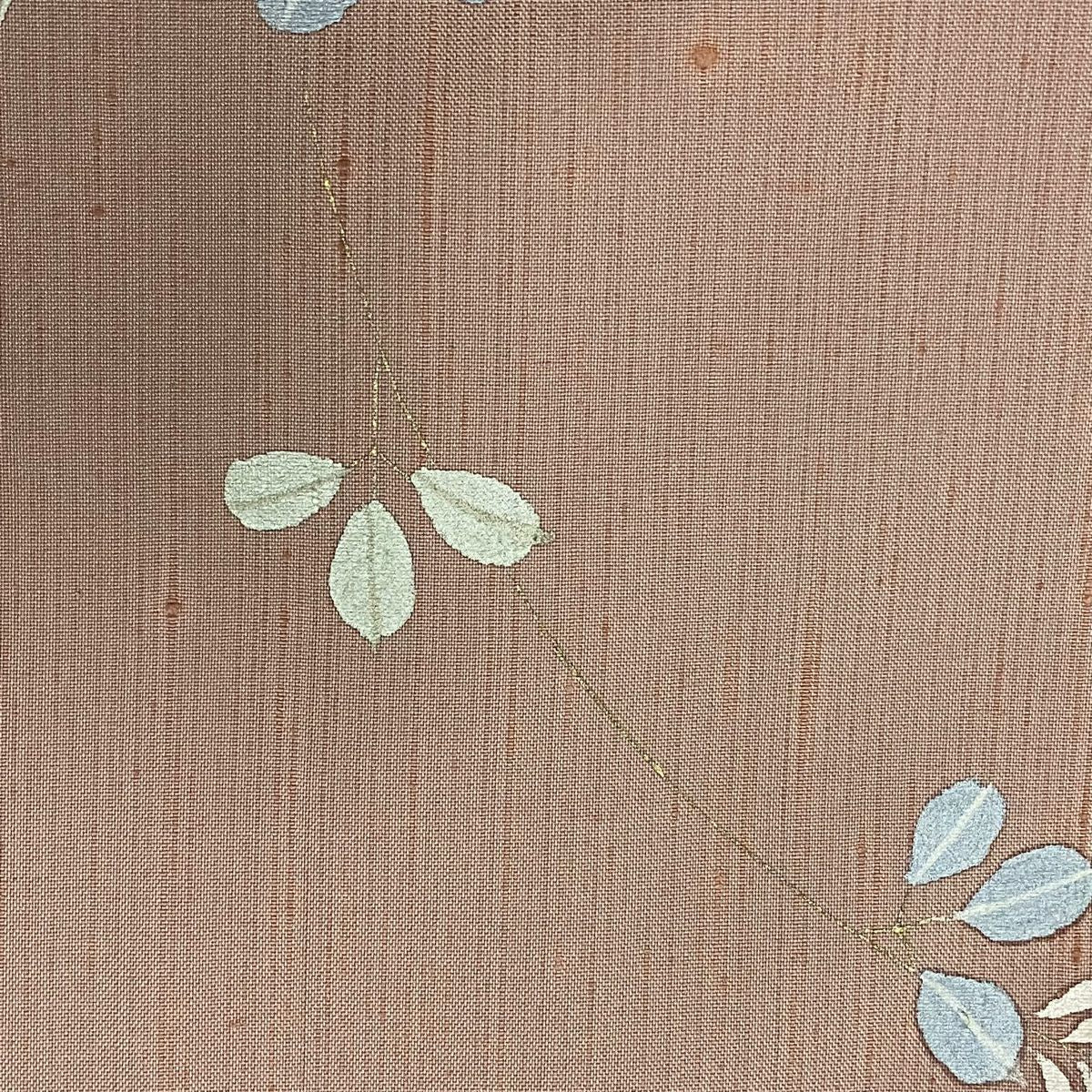 【庫存清倉】訪問服 身長155.5cm 袖長63cm S 雙層 紬織織 落款有 萩 枝花 金彩裝飾 染分 灰櫻 純蠶絲 優品級