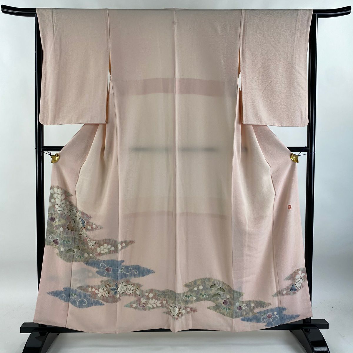 【庫存清倉】 付下 身長158cm 袖長65cm M 雙層 滝泰 有落款 辻花染 松樹竹子梅花 絞織 淺粉色 純蠶絲 名品級 一個紋