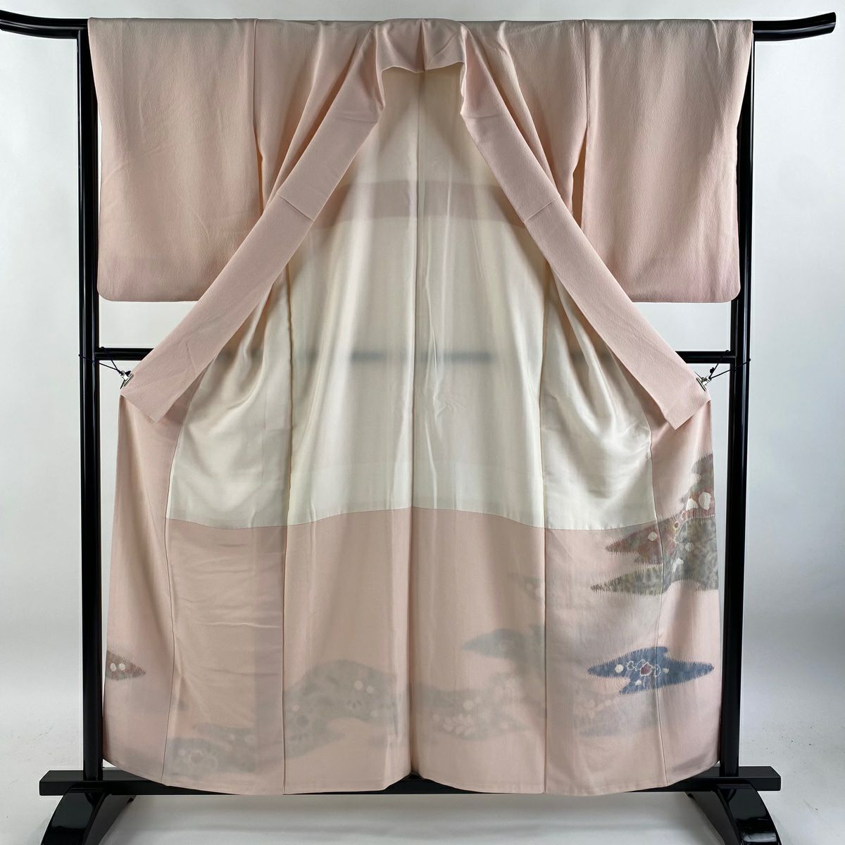 【庫存清倉】 付下 身長158cm 袖長65cm M 雙層 滝泰 有落款 辻花染 松樹竹子梅花 絞織 淺粉色 純蠶絲 名品級 一個紋
