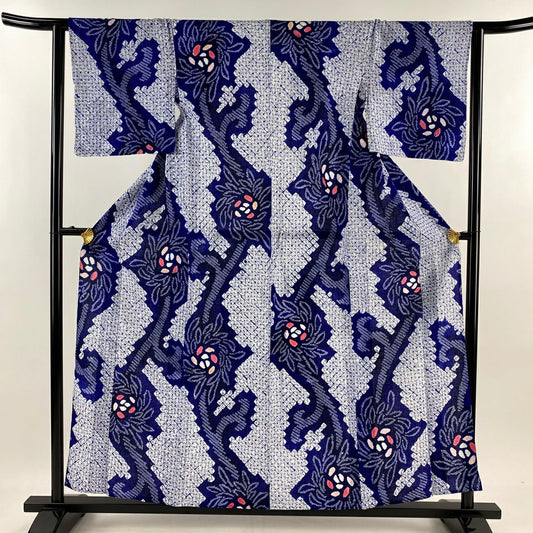 【庫存清倉】 浴衣 身長155cm 袖長61.5cm S 絞染浴衣 花 深藍 純棉 名品級