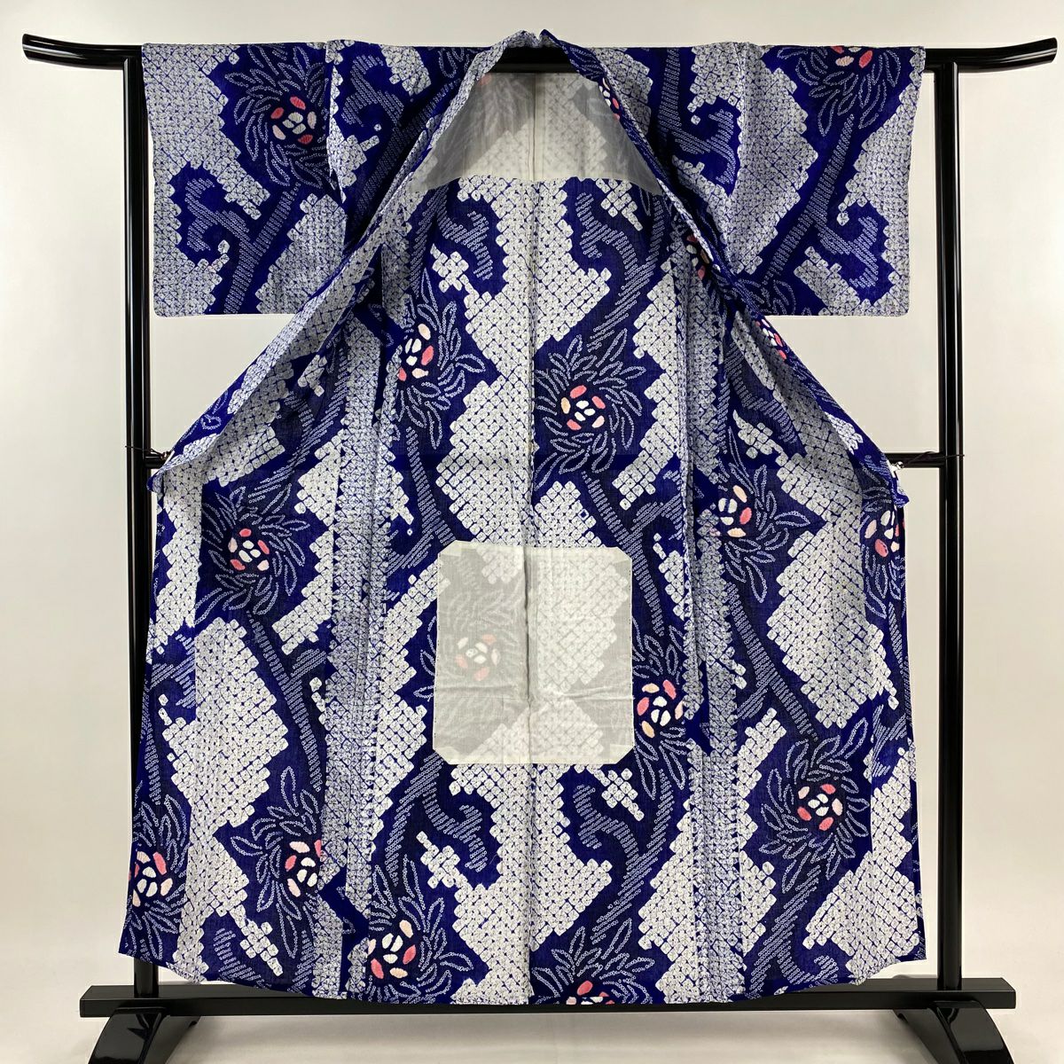 【庫存清倉】 浴衣 身長155cm 袖長61.5cm S 絞染浴衣 花 深藍 純棉 名品級
