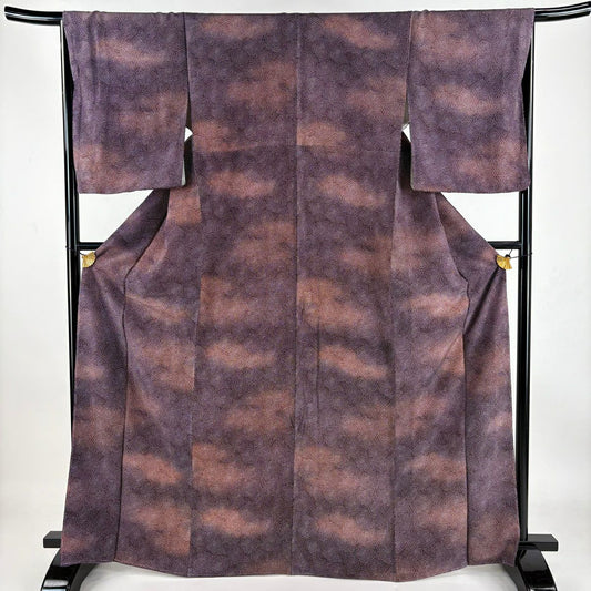 【庫存清倉】 小紋 身長167.5cm 袖長67cm M 雙層 花霞 漸層 紫 純蠶絲 名品級