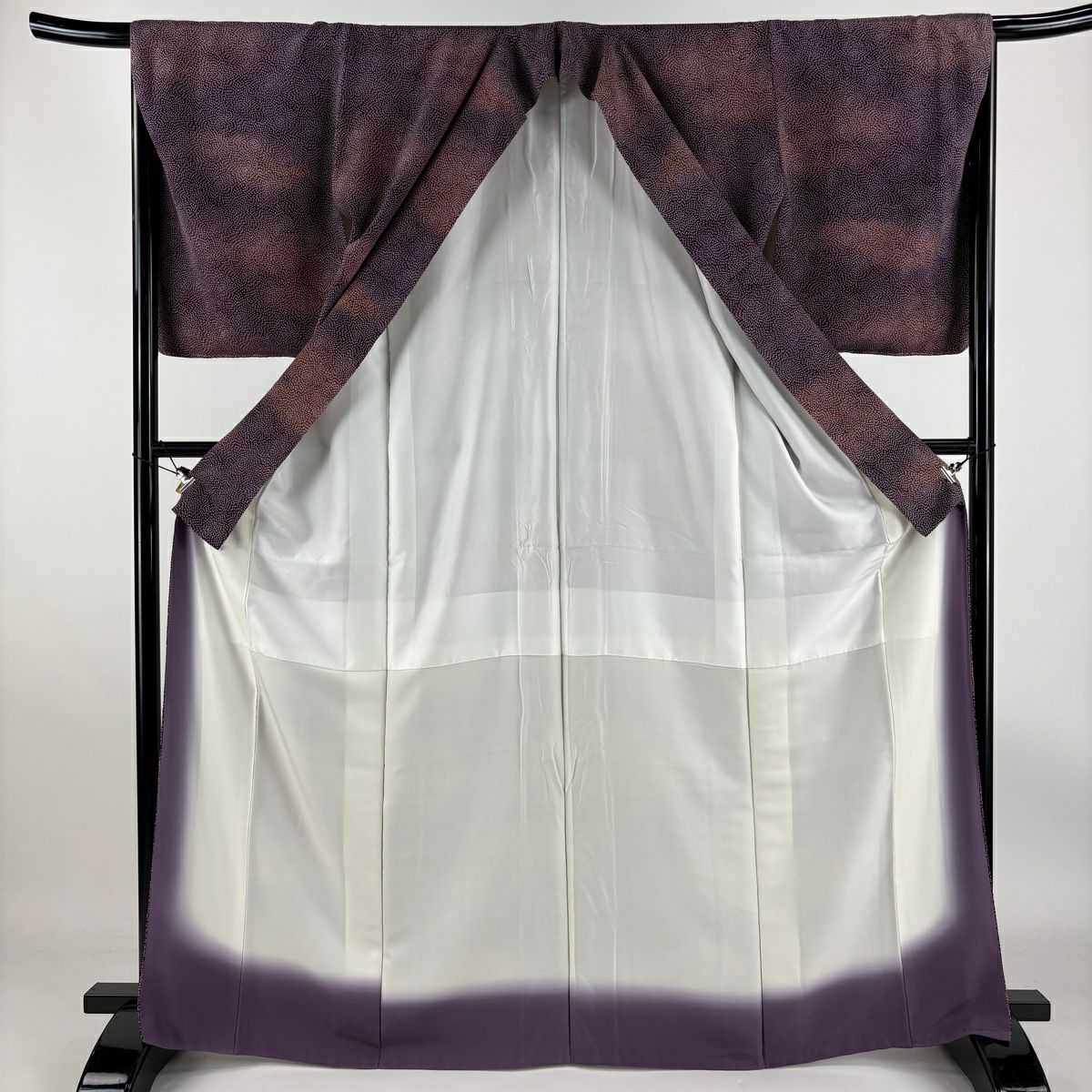 【庫存清倉】 小紋 身長167.5cm 袖長67cm M 雙層 花霞 漸層 紫 純蠶絲 名品級