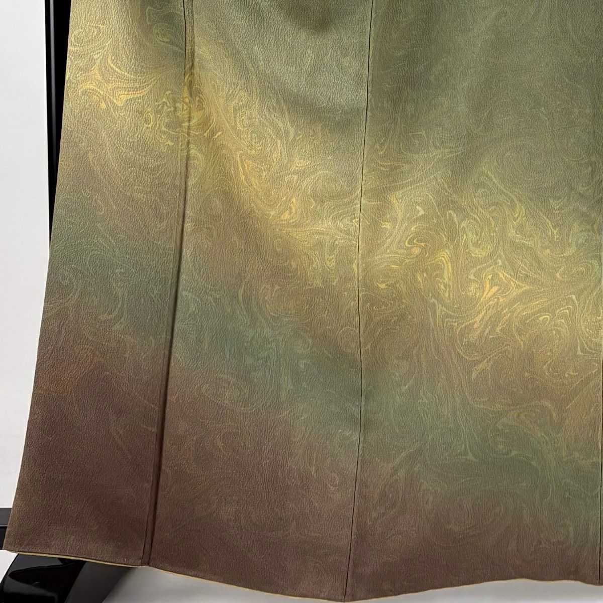 【庫存清倉】 付下 身長162cm 袖長64.5cm M 雙層 墨流染 分染 漸層 茶綠 純蠶絲 名品級