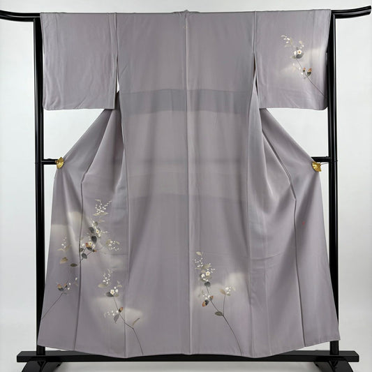 【庫存清倉】 付下 身長156.5cm 袖長64cm M 雙層 落款有 枝花 雲文 漸層 灰紫 純蠶絲 名品級 一個紋