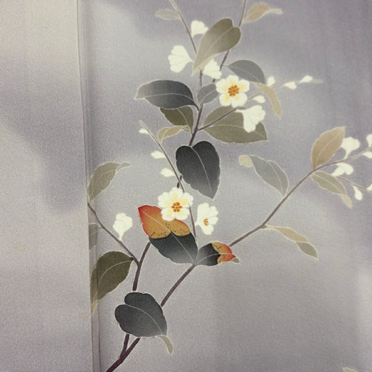 【庫存清倉】 付下 身長156.5cm 袖長64cm M 雙層 落款有 枝花 雲文 漸層 灰紫 純蠶絲 名品級 一個紋