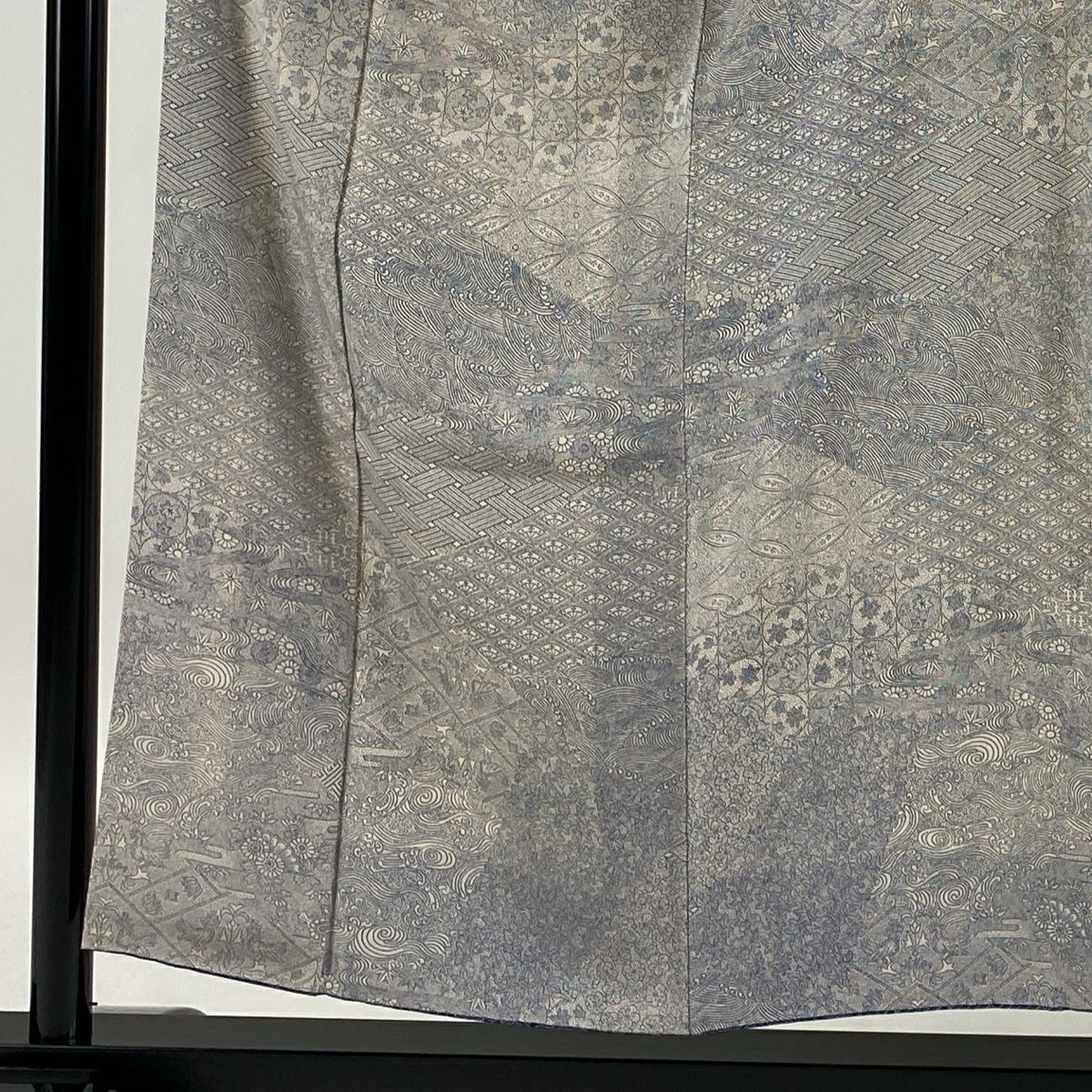 【庫存清倉】 江戶小紋 身長153cm 袖長63cm S 雙層 紅葉 波頭 奶油色 純蠶絲 名品級