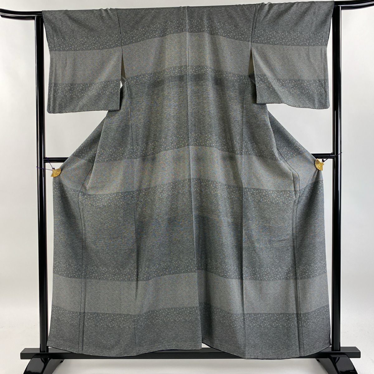 【庫存清倉】訪問服 身長156.5cm 袖長63cm S 雙層 葉與果 草花紋紋 黑灰 純蠶絲 美品 名品級