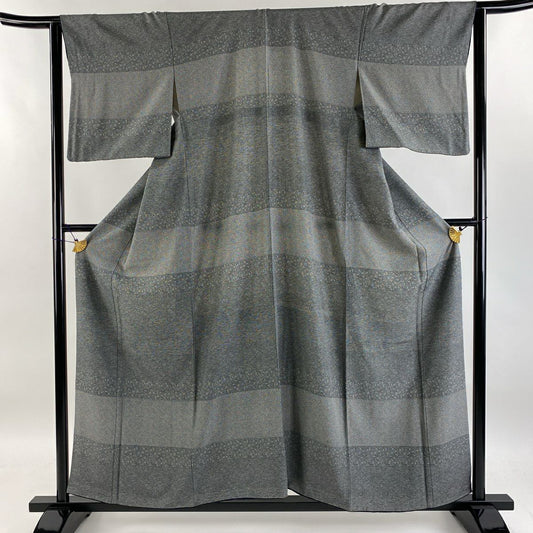 【庫存清倉】訪問服 身長156.5cm 袖長63cm S 雙層 葉與果 草花紋紋 黑灰 純蠶絲 美品 名品級