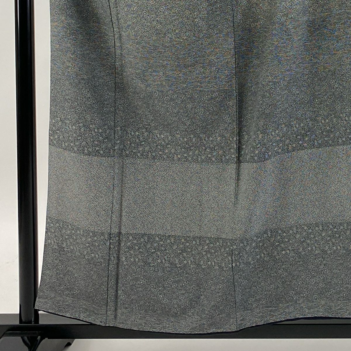 【庫存清倉】訪問服 身長156.5cm 袖長63cm S 雙層 葉與果 草花紋紋 黑灰 純蠶絲 美品 名品級