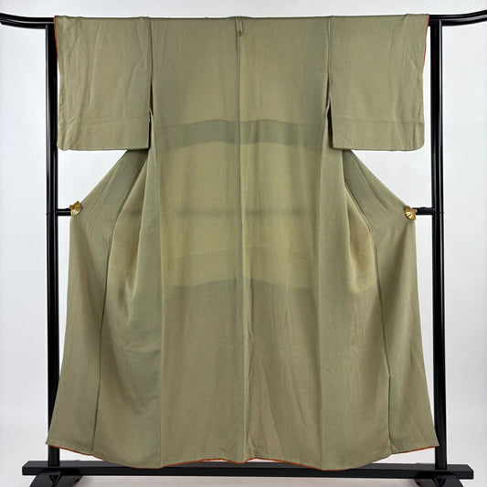 【庫存清倉】 江戶小紋 身長154cm 袖長63cm S 雙層 鮫 灰綠 純蠶絲 名品級 一個紋