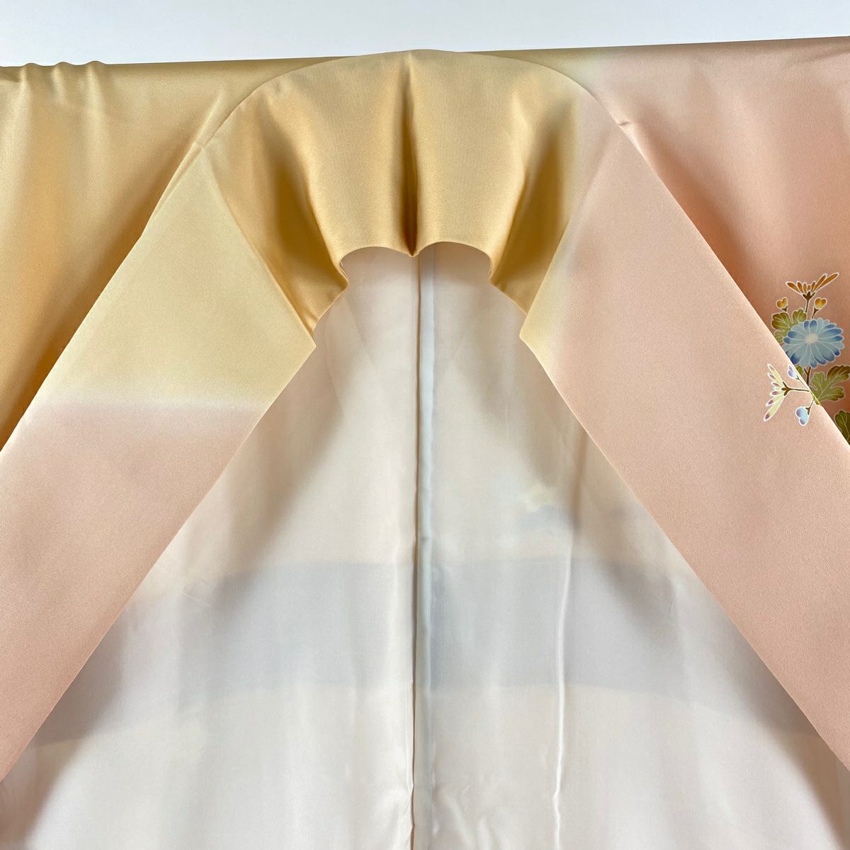 訪問服 身長164cm 袖長65cm M 雙層 千總 落款 菊花 松樹竹子梅花 刺繡 金絲 粉色 純蠶絲 逸品級