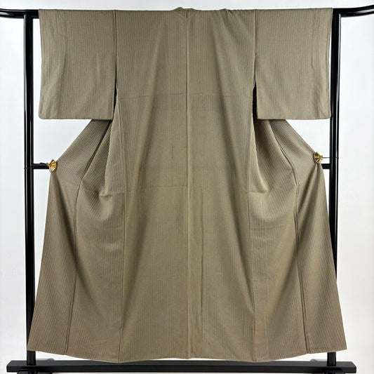 【庫存清倉】 小紋 身長154.5cm 袖長62cm S 雙層 格子 灰綠 純蠶絲 美品 秀品級