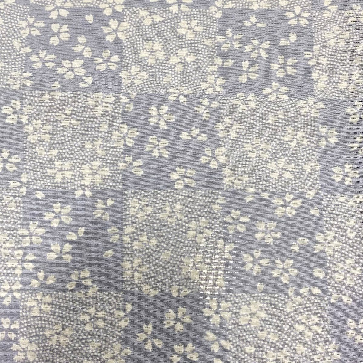 【庫存清倉】小紋 身長158cm 袖長62cm S 薄物 絽 市松樹圖案 櫻花 青灰色 純蠶絲 優品級