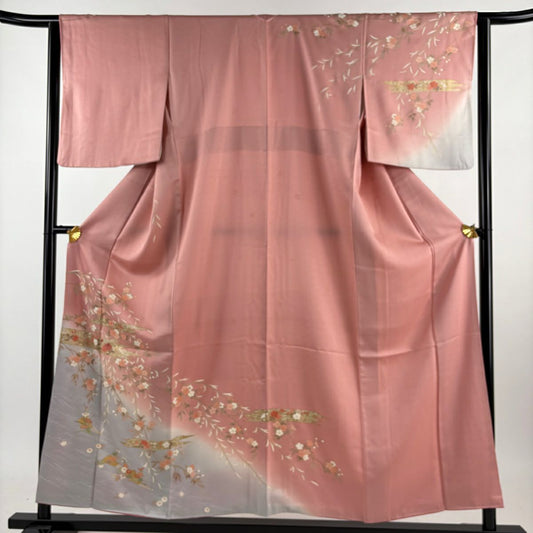 【庫存清倉】訪問服 身長154.5cm 袖長63cm S 雙層 垂枝櫻霞刺繡金銀彩 粉紅 純蠶絲 優品級