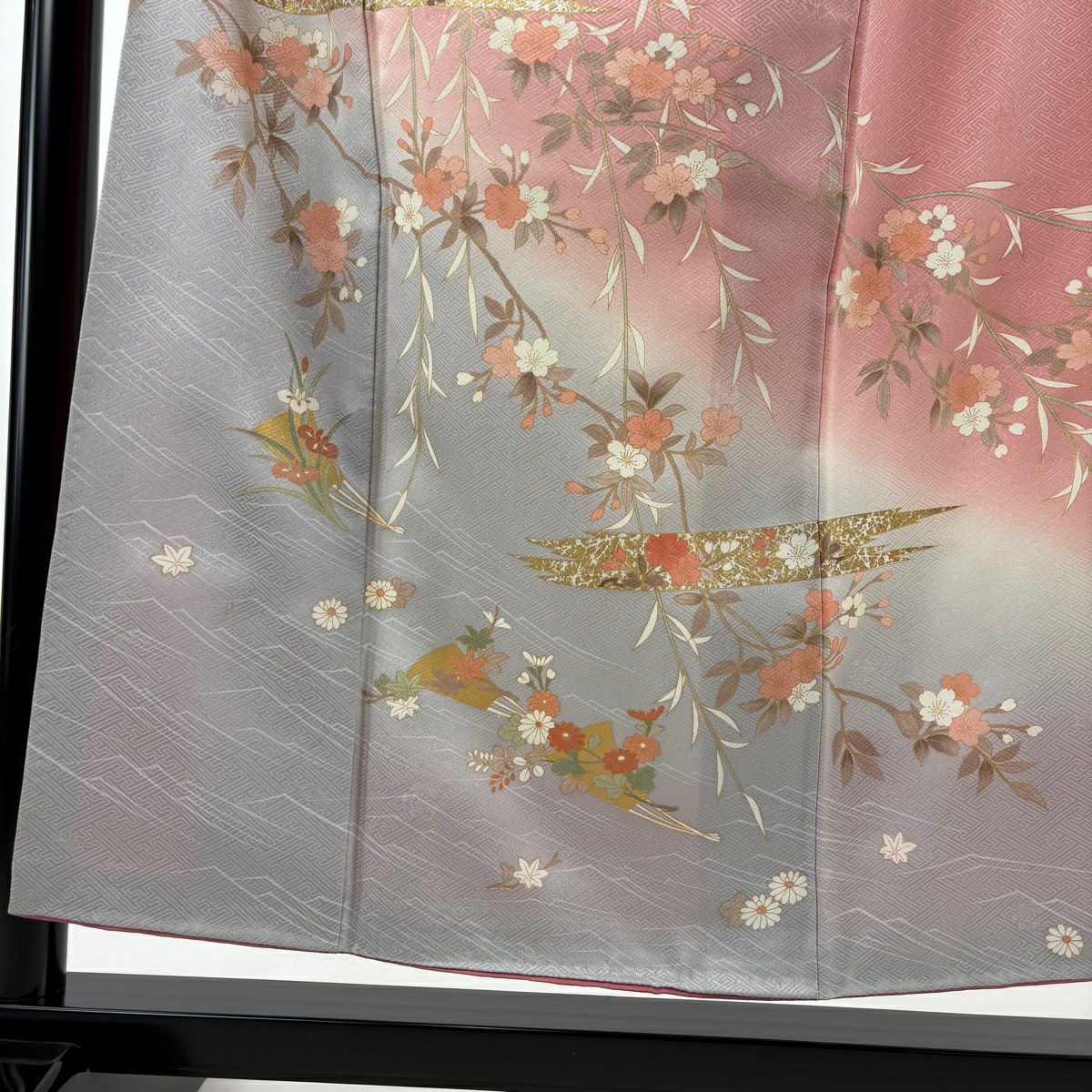 【庫存清倉】訪問服 身長154.5cm 袖長63cm S 雙層 垂枝櫻霞刺繡金銀彩 粉紅 純蠶絲 優品級