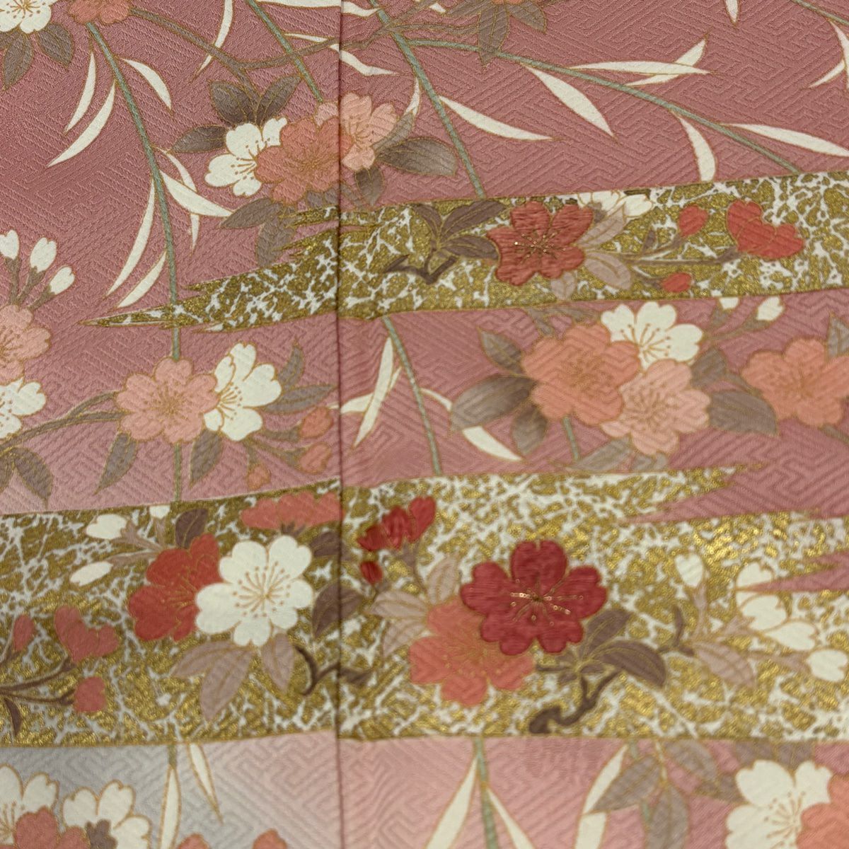 【庫存清倉】訪問服 身長154.5cm 袖長63cm S 雙層 垂枝櫻霞刺繡金銀彩 粉紅 純蠶絲 優品級
