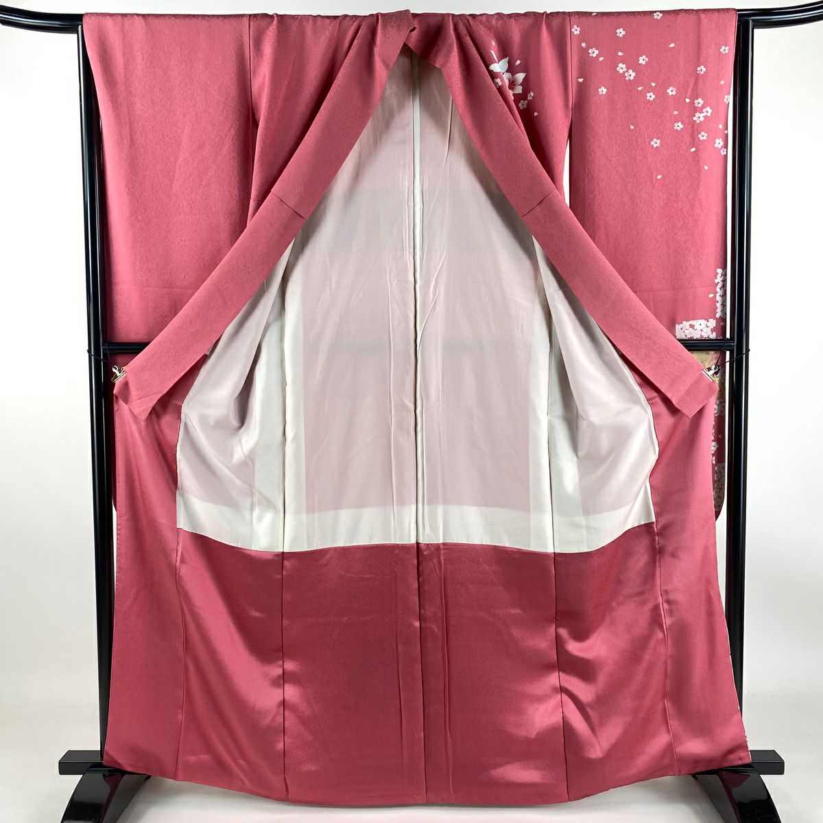 【庫存清倉】振袖禮服 身長164.5cm 袖長64cm M 雙層 櫻花 市松樹 金銀彩 漸層 淺粉色 純蠶絲 名品級
