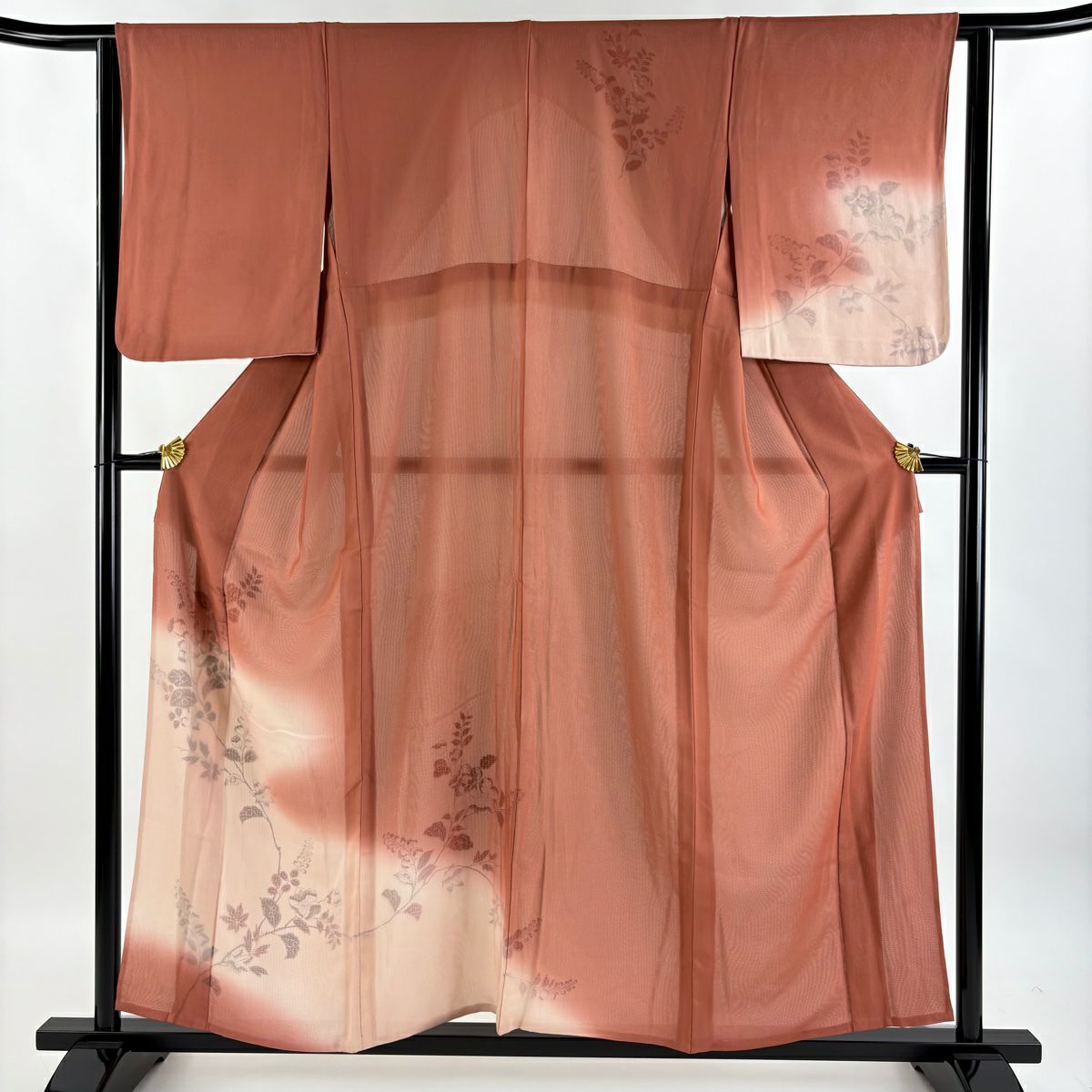 【庫存清倉】訪問服 身長156cm 袖長62.5cm S 雙層 絞染枝花 霞漸層 紅色 純蠶絲 名品級