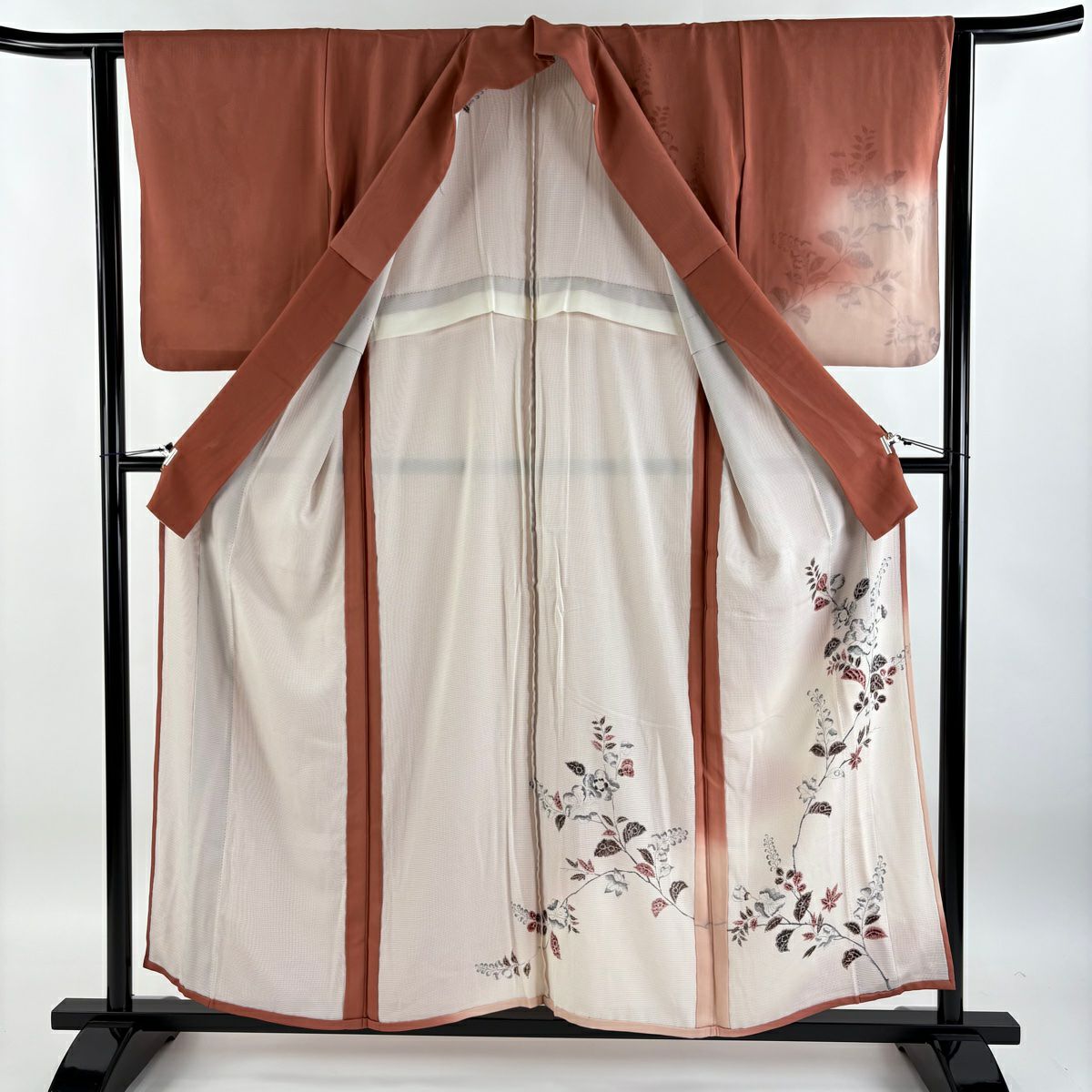 【庫存清倉】訪問服 身長156cm 袖長62.5cm S 雙層 絞染枝花 霞漸層 紅色 純蠶絲 名品級