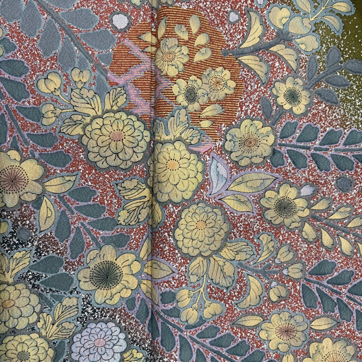 【庫存清倉】訪問服 身長163cm 袖長65cm M 雙層 菊花花 雪輪 金銀彩 紅茶 純蠶絲 名品級