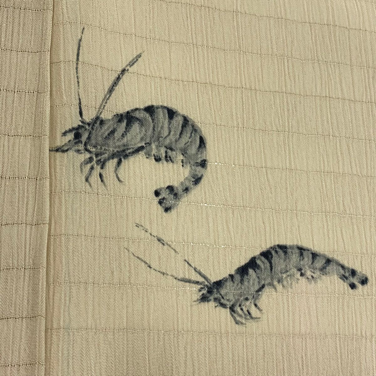 【庫存清倉】 小紋 身長152.5cm 袖長66cm M 薄物 海老 淺米色 純蠶絲 名品級