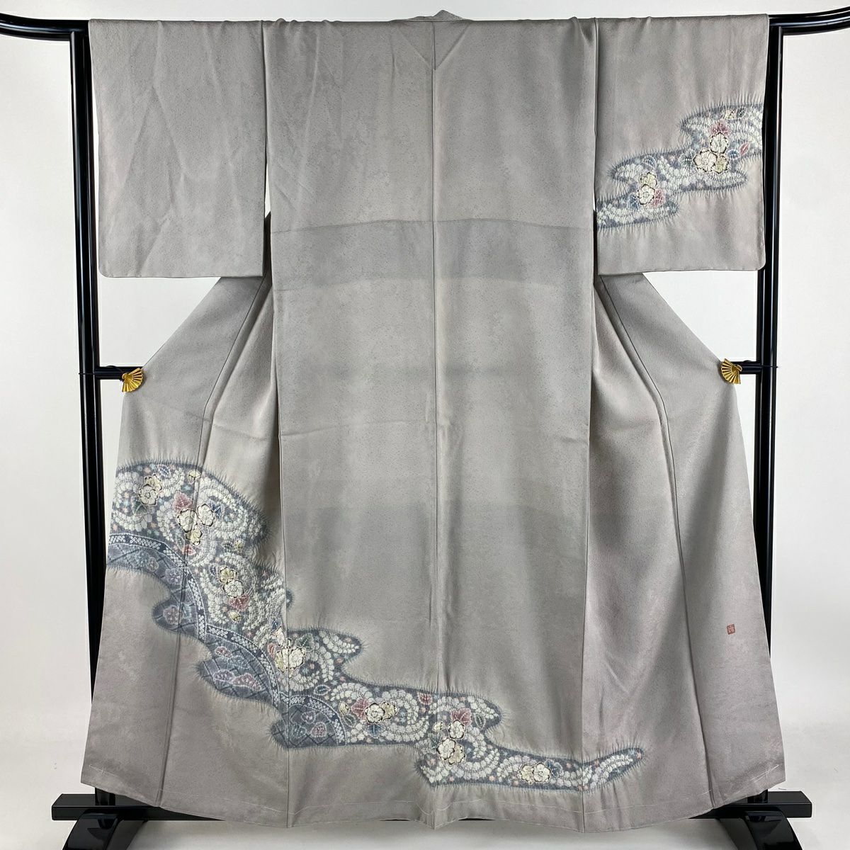 【庫存清倉】訪問服 身長158.5cm 袖長64cm M 雙層 落款有 辻花染 霞 漸層 灰色 純蠶絲 名品級