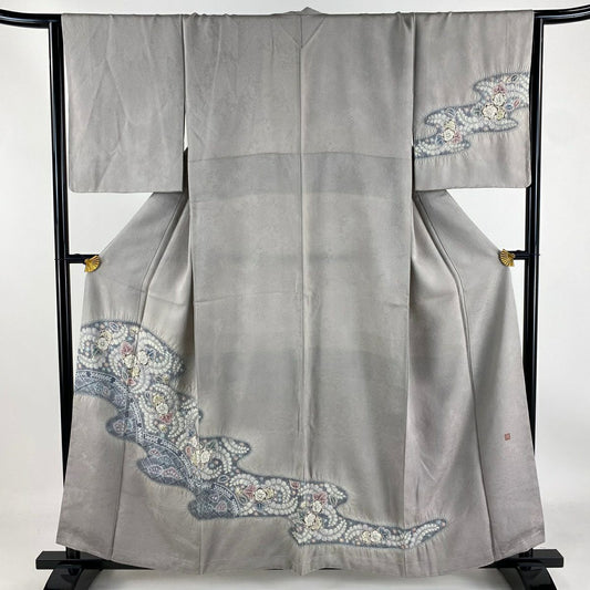 【庫存清倉】訪問服 身長158.5cm 袖長64cm M 雙層 落款有 辻花染 霞 漸層 灰色 純蠶絲 名品級