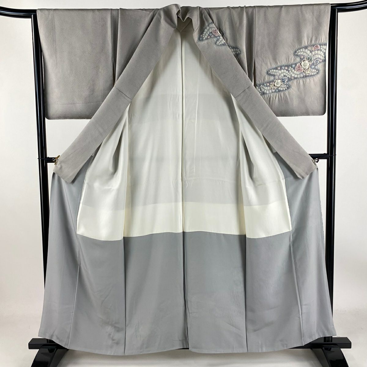 【庫存清倉】訪問服 身長158.5cm 袖長64cm M 雙層 落款有 辻花染 霞 漸層 灰色 純蠶絲 名品級