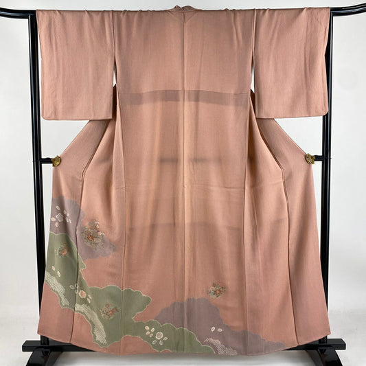 【庫存清倉】訪問服 身長159cm 袖長65cm M 雙層 雪輪 草花紋刺繡 絞染 粉紅 純蠶絲 名品級