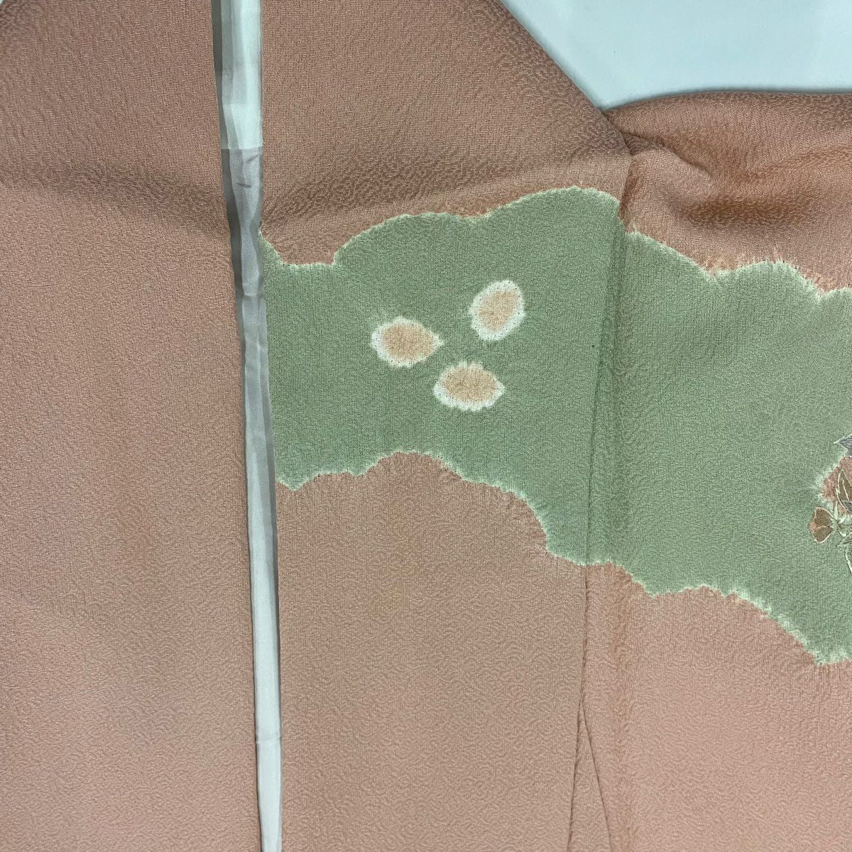 【庫存清倉】訪問服 身長159cm 袖長65cm M 雙層 雪輪 草花紋刺繡 絞染 粉紅 純蠶絲 名品級