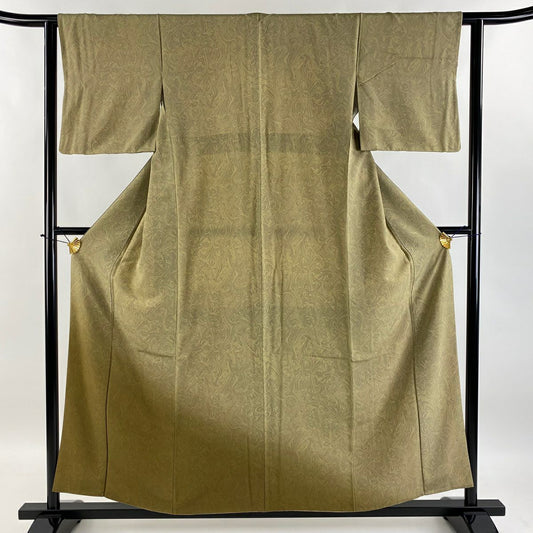 【庫存清倉】 付下 身長157cm 袖長61.5cm S 雙層 墨流 灰綠 純蠶絲 美品 名品級
