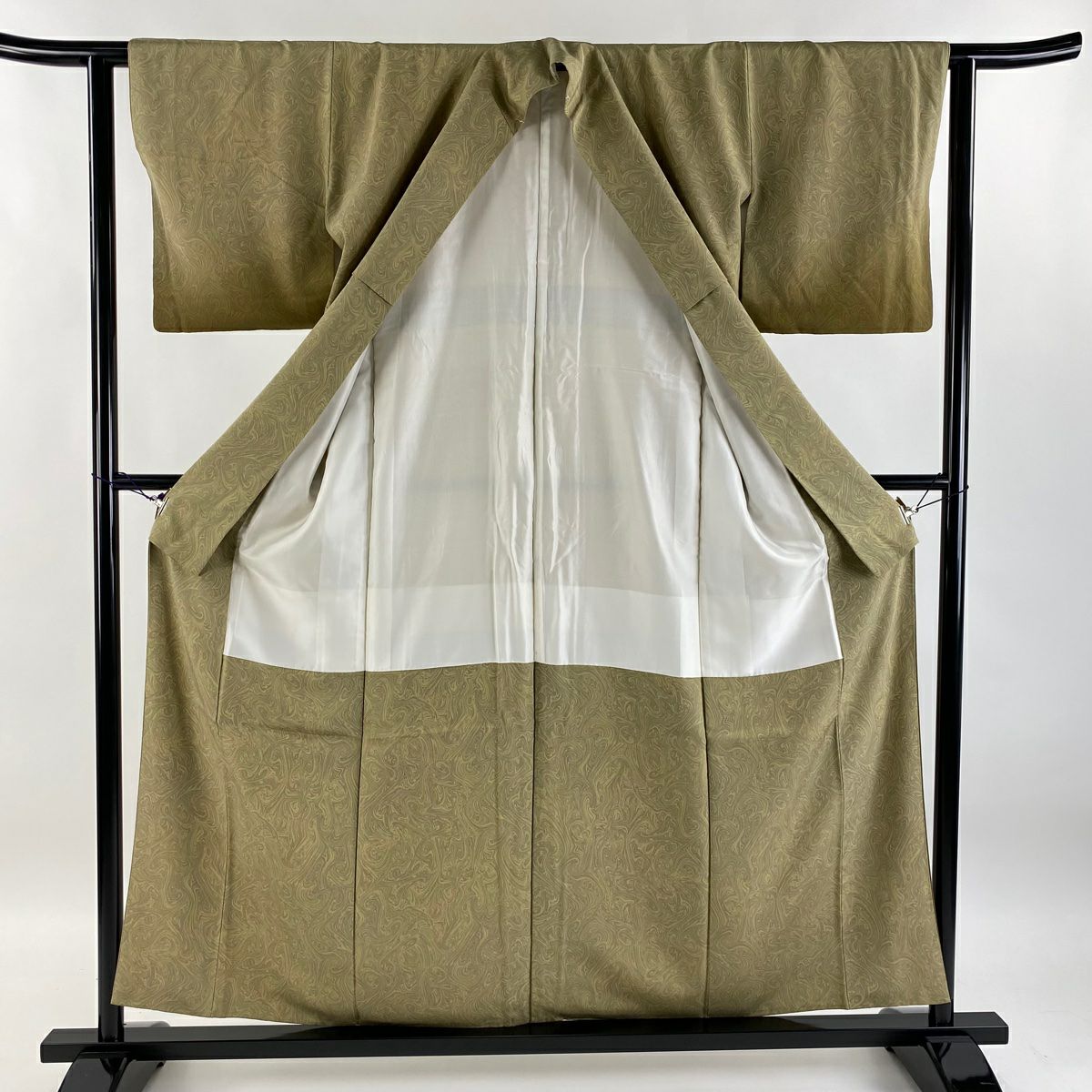 【庫存清倉】 付下 身長157cm 袖長61.5cm S 雙層 墨流 灰綠 純蠶絲 美品 名品級