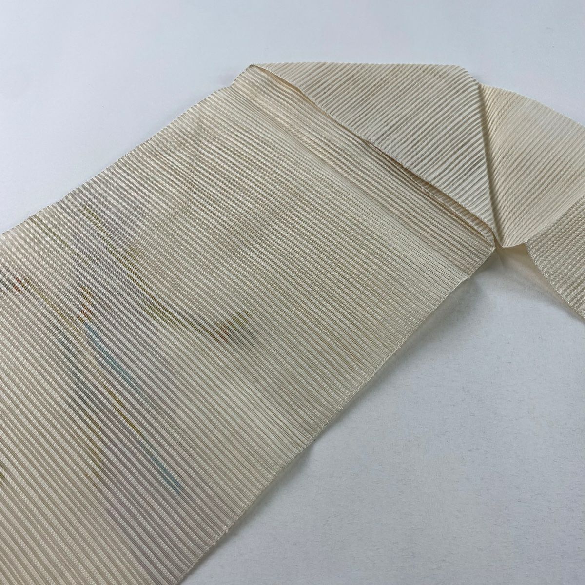 【庫存清倉】 名古屋帶 美品 名品級 夏帶 絽 八寸名古屋帶 幾何學 霞 金銀絲 奶油色 純蠶絲