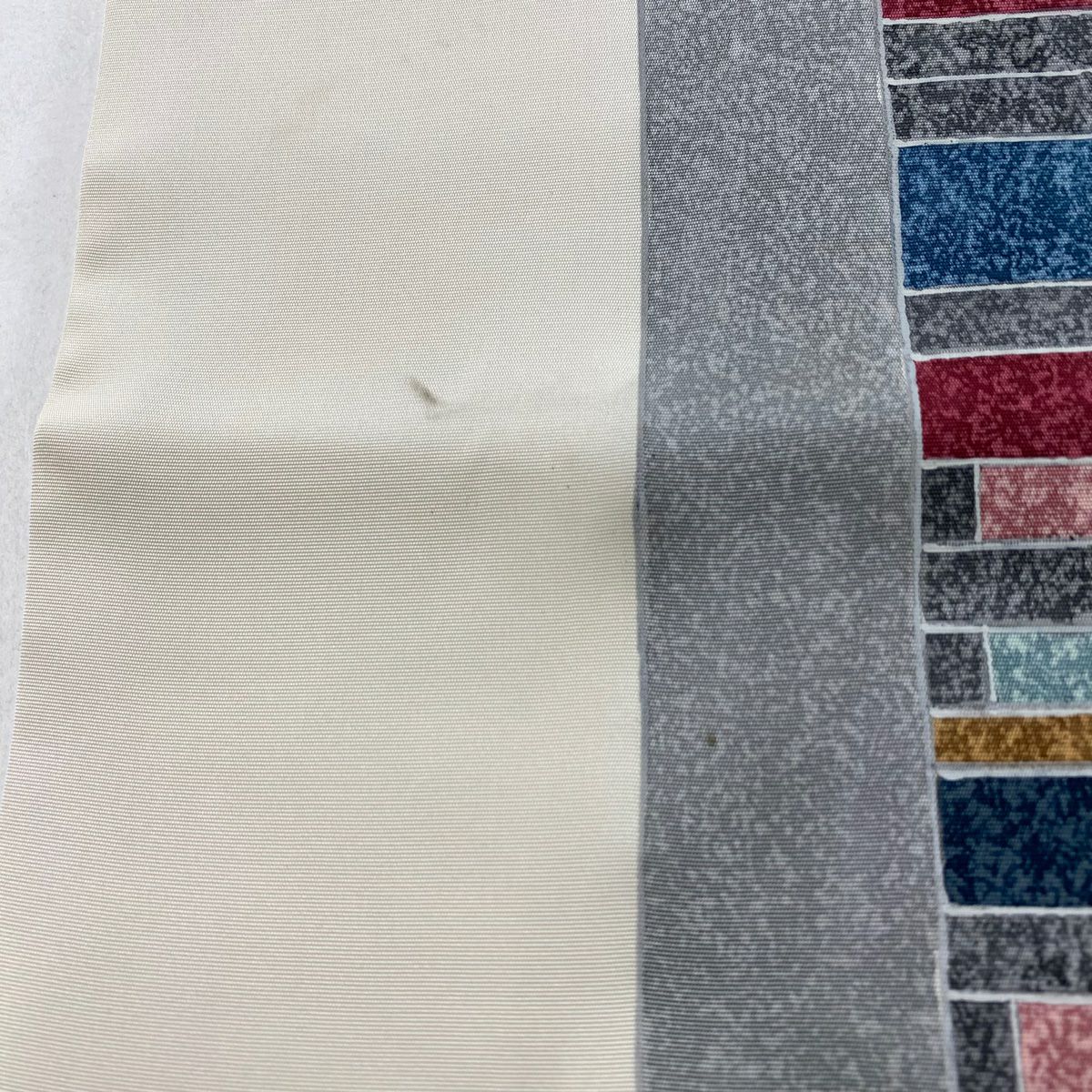 【庫存清倉】 名古屋帶 優品級 附落款 條紋 幾何學 金銀彩 奶油色 純蠶絲