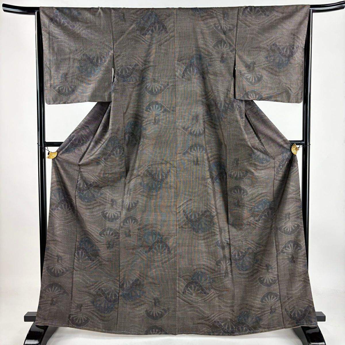 【庫存清倉】 紬織 身長167cm 袖長65cm M 雙層 片輪車 波 焦茶 純蠶絲 美品 名品級