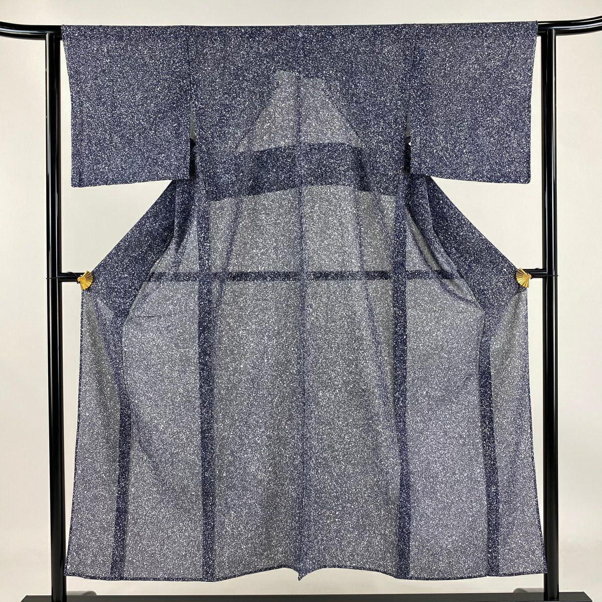 【庫存清倉】 小紋 身長151.5cm 袖長62cm S 薄物 絽 幾何圖案 深藍 純蠶絲 美品 秀品級 一個紋