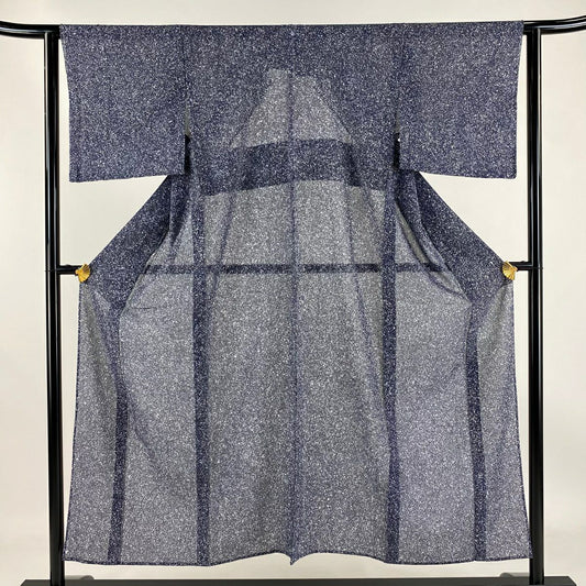 【庫存清倉】 小紋 身長151.5cm 袖長62cm S 薄物 絽 幾何圖案 深藍 純蠶絲 美品 秀品級 一個紋