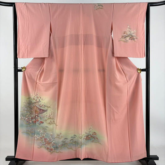 【庫存清倉】訪問服 身長157.5cm 袖長64.5cm M 雙層 御所車 鼓 金銀彩 漸層 粉紅 純蠶絲 優品級