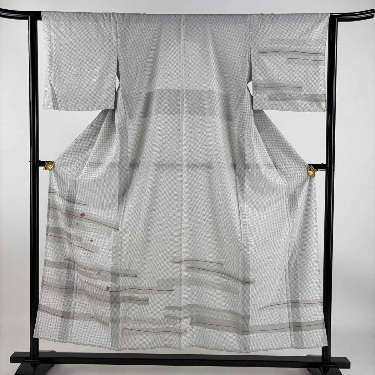 【庫存清倉】訪問服 身長153cm 袖長63cm S 單層 鈴乃屋 幾何圖案 金絲刺繡 灰白 純蠶絲 優品級 一個紋