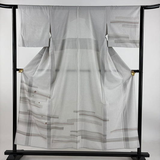【庫存清倉】訪問服 身長153cm 袖長63cm S 單層 鈴乃屋 幾何圖案 金絲刺繡 灰白 純蠶絲 優品級 一個紋