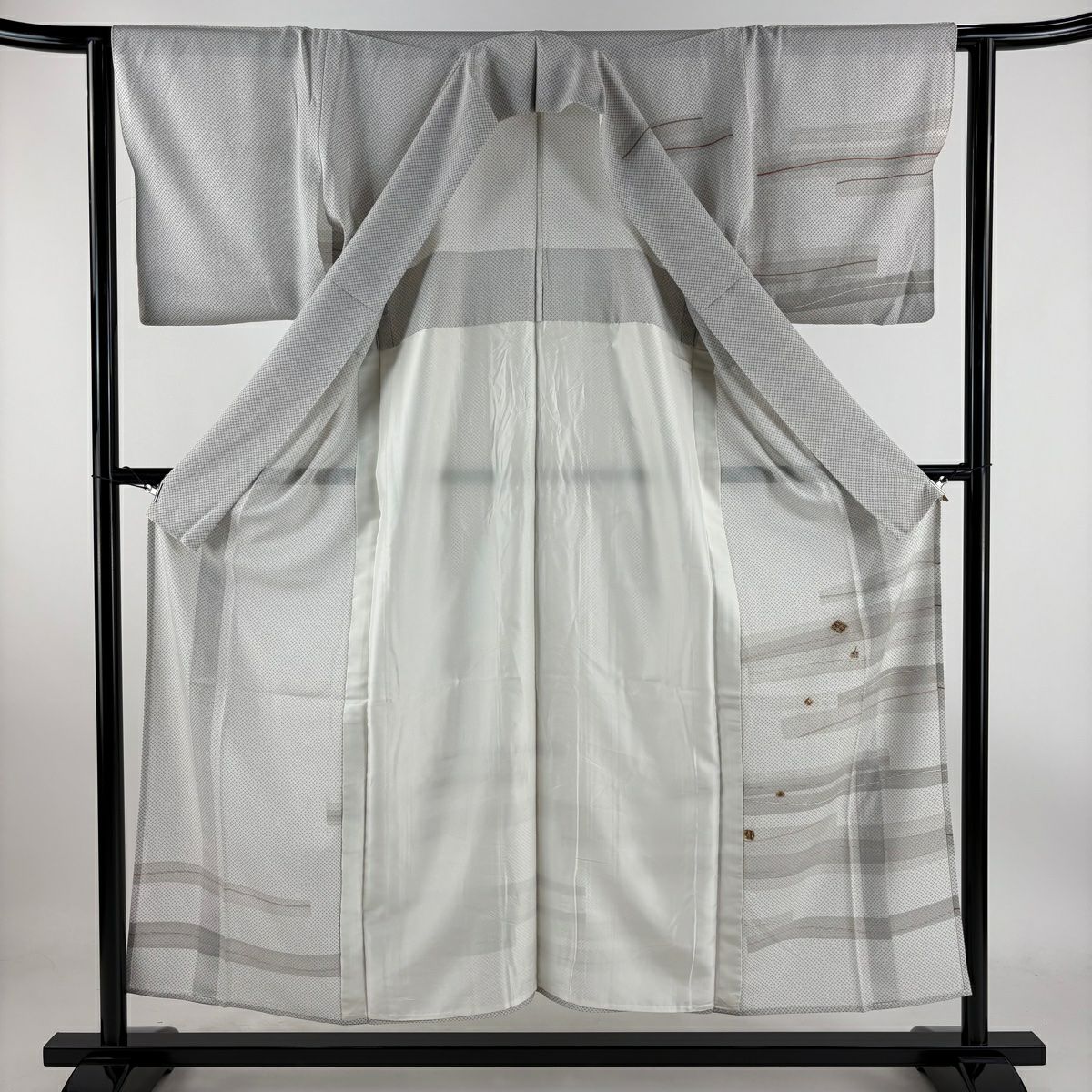 【庫存清倉】訪問服 身長153cm 袖長63cm S 單層 鈴乃屋 幾何圖案 金絲刺繡 灰白 純蠶絲 優品級 一個紋