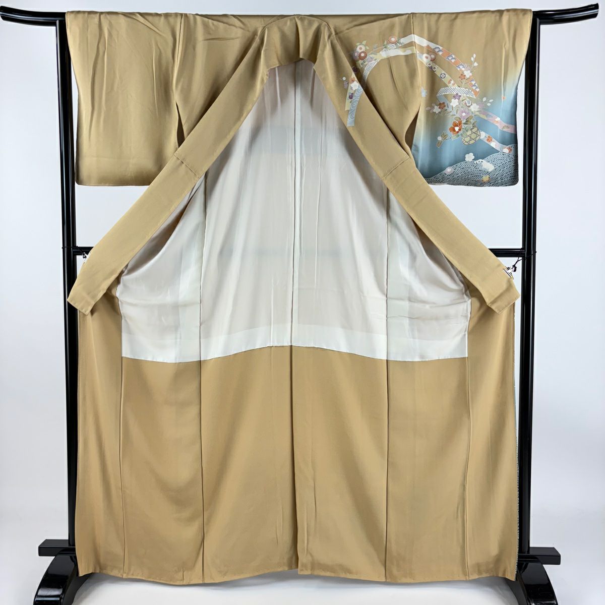 【庫存清倉】訪問服 身長165cm 袖長63.5cm S 雙層 花籠 波 金絲 金銀彩 山吹 純蠶絲 優品級