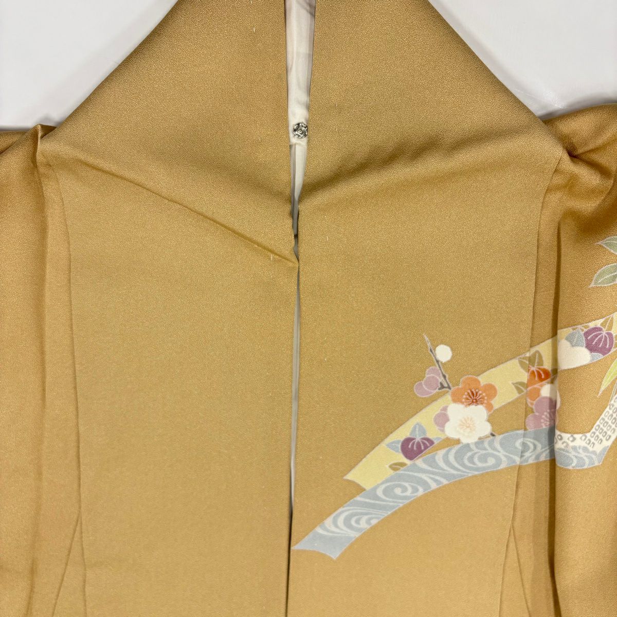 【庫存清倉】訪問服 身長165cm 袖長63.5cm S 雙層 花籠 波 金絲 金銀彩 山吹 純蠶絲 優品級