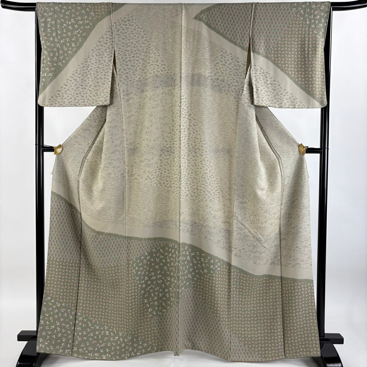 【庫存清倉】訪問服 身長164.5cm 袖長66cm M 雙層 松樹葉 蕾 灰綠 純蠶絲 優品級