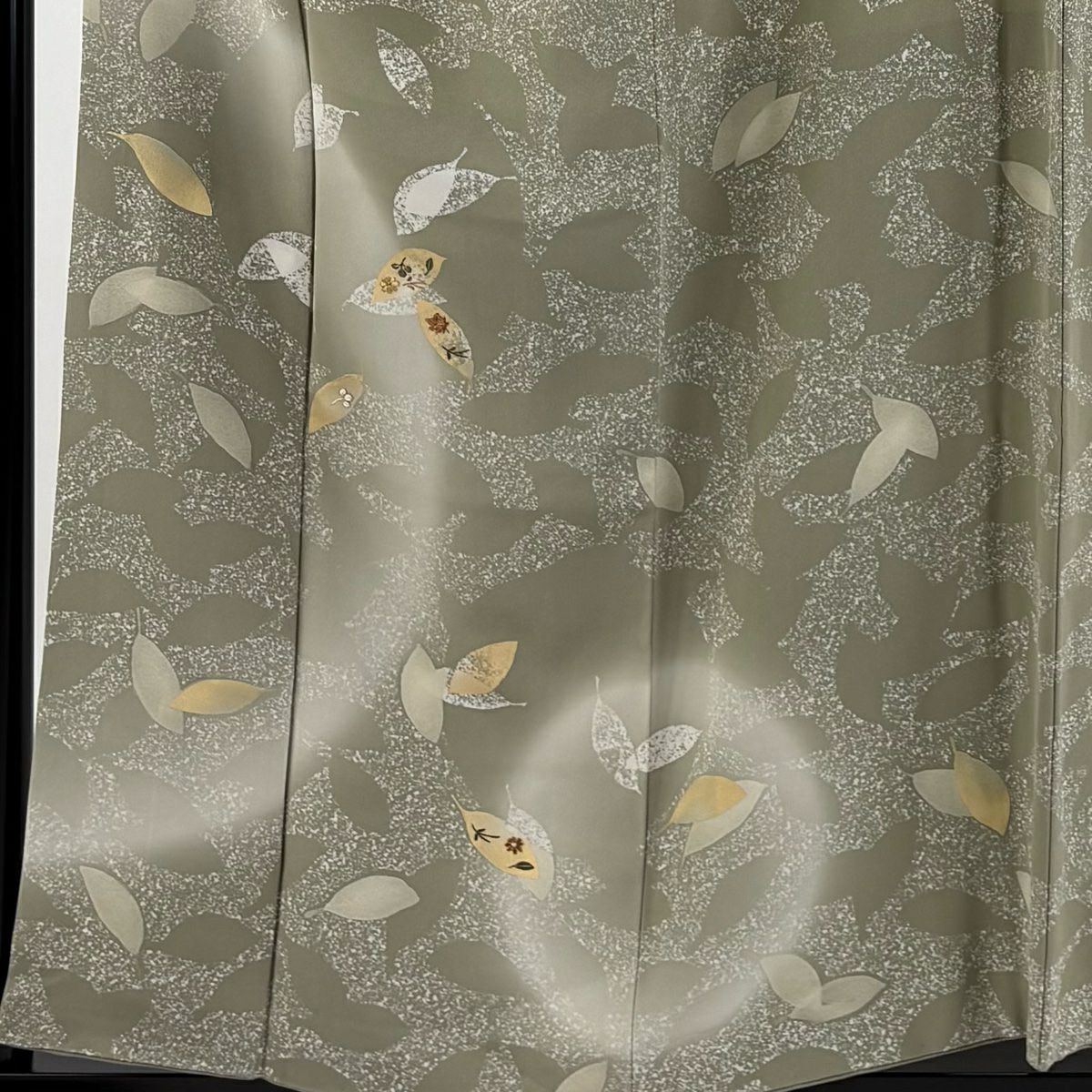【庫存清倉】 付下 身長156cm 袖長63.5cm S 雙層 葉紋 吹寄 金絲 刺繡 灰綠 純蠶絲 美品 秀品級