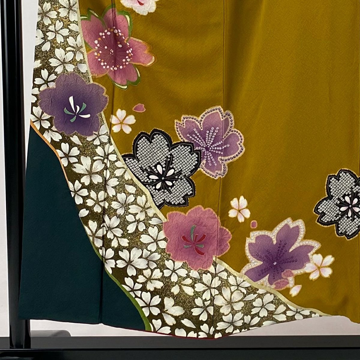 【庫存清倉】訪問服 身長152cm 袖長62.5cm S 雙層 櫻花花瓣 金彩裝飾 絞染 山吹茶 純蠶絲 優品級