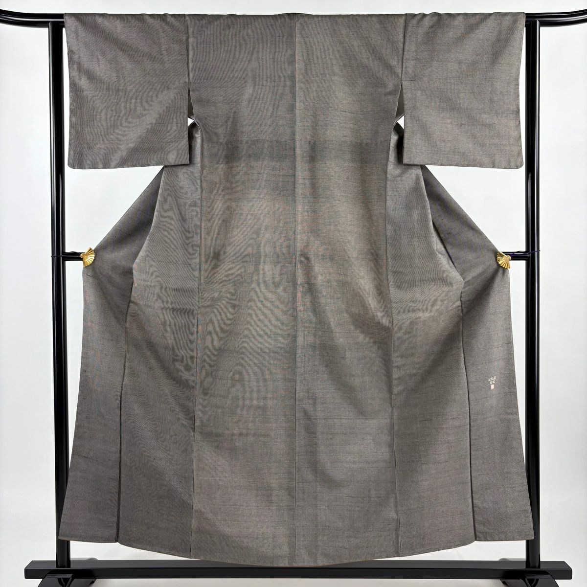【庫存清倉】 江戶小紋 身長155.5cm 袖長62.5cm S 雙層 紬織織 有落款 垂直條紋 灰茶 純蠶絲 名品級