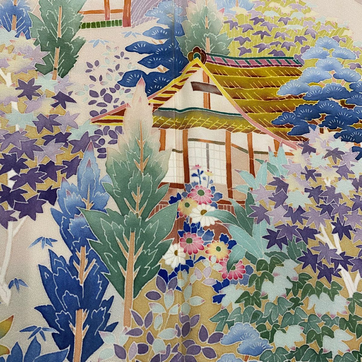 【清倉特賣】 留袖禮服禮服 身長153cm 袖長63cm S 雙層 落款有 風景 松樹竹子梅花 漸層 薄小豆 純蠶絲 名品級 五個紋